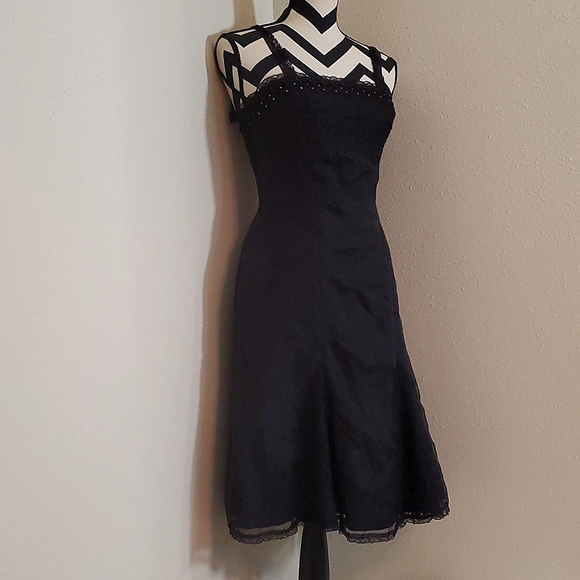 Vintage Betsey Johnson Beaded Tulle mermaid hem black dress 4 - Picture 8 of 9